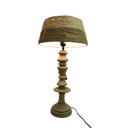 Lampa rzeźbiona z drewna mango z abażurem